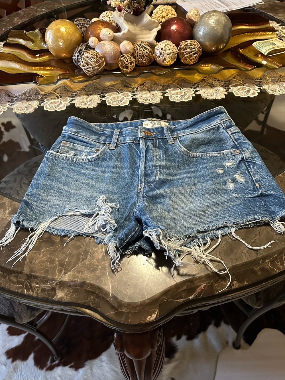 We The Free Distressed Frayed Hem Denim Shorts - Blue